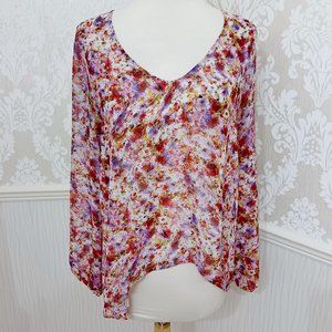 Philosophy Sheer Watercolor Design Blouse Top Size Small